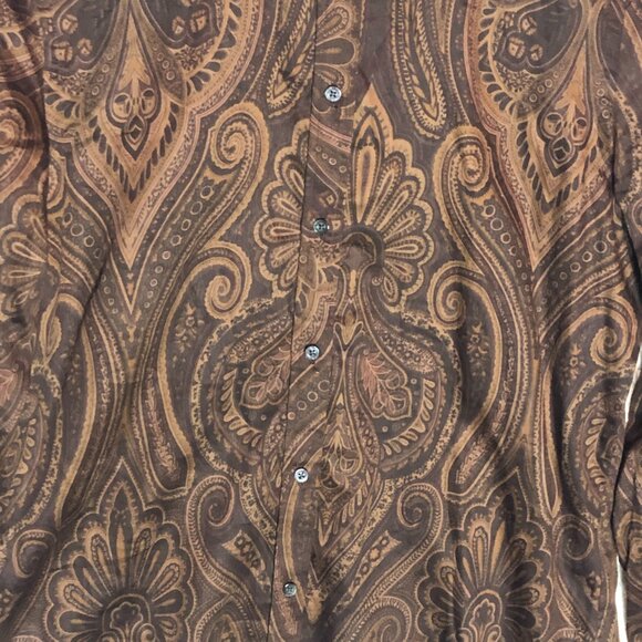 Lauren Ralph Lauren Brown Paisley 100% Cotton‎ Button Down Shirt Size Medium - Picture 2 of 6